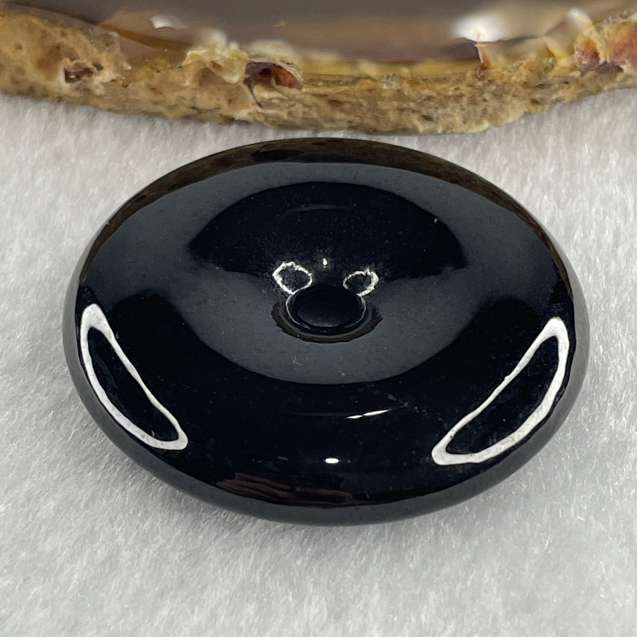 Type A Opaque Black Omphacite Jadeite Ping An Kou Donut Pendant 28.01g 40.4 by 8.2mm - Huangs Jadeite and Jewelry Pte Ltd