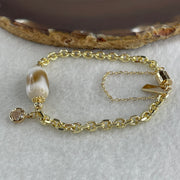Natural Powerful Tibetan Old Oily Agate Tiger Tooth Daluo Dzi Bead with Stainless Steel Gold Color Bracelet 10.37g 16cm 19.1 by 10.1mm - Huangs Jadeite and Jewelry Pte Ltd