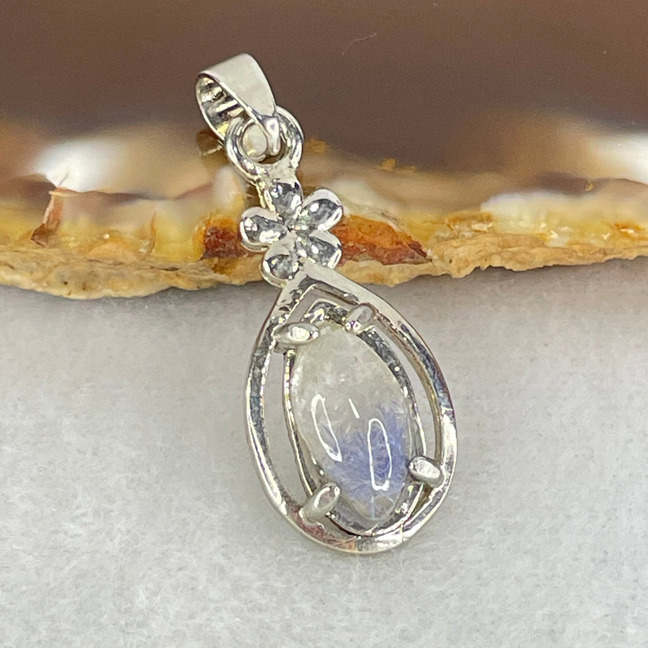 Good Grade Rare Natural Blue Dumortierite Rutilated Quartz in S925 Pendant 2.10g 11.6 by 6.0 by 3.5mm - Huangs Jadeite and Jewelry Pte Ltd