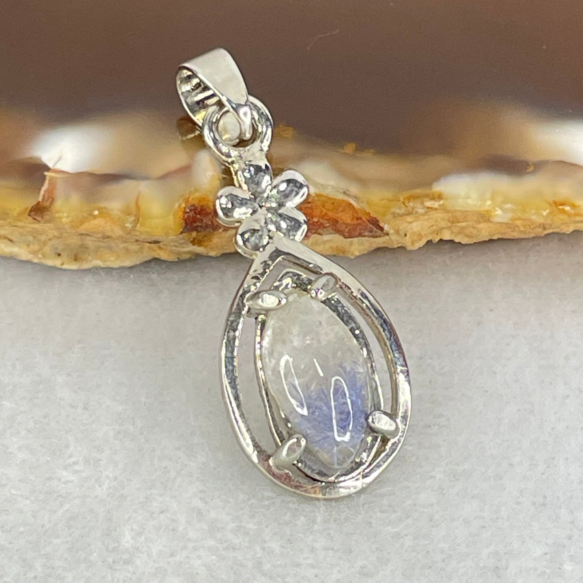 Good Grade Rare Natural Blue Dumortierite Rutilated Quartz in S925 Pendant 2.10g 11.6 by 6.0 by 3.5mm - Huangs Jadeite and Jewelry Pte Ltd