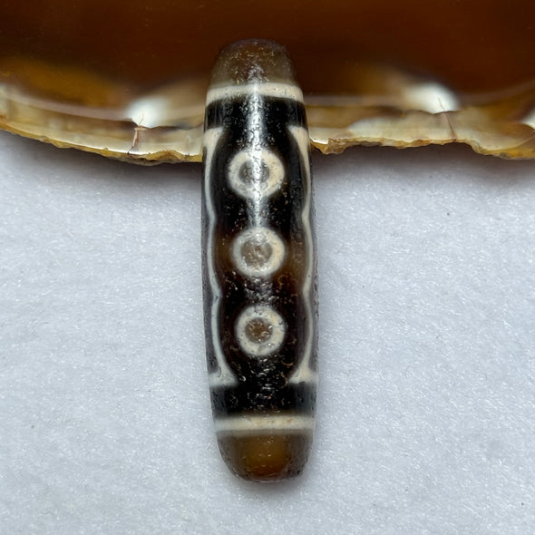 Natural Powerful Tibetan Old Oily Agate 5 Eyes Dzi Bead Heavenly Master (Tian Zhu) 五眼天诛 12.43g 47.9 by 12.7mm - Huangs Jadeite and Jewelry Pte Ltd