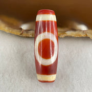 Natural Powerful Tibetan Old Oily Red White Agate One Eye Gold Metal Element Dzi Bead Heavenly Master (Tian Zhu) 一眼金天珠 9.68g 37.6 by 12.9mm - Huangs Jadeite and Jewelry Pte Ltd