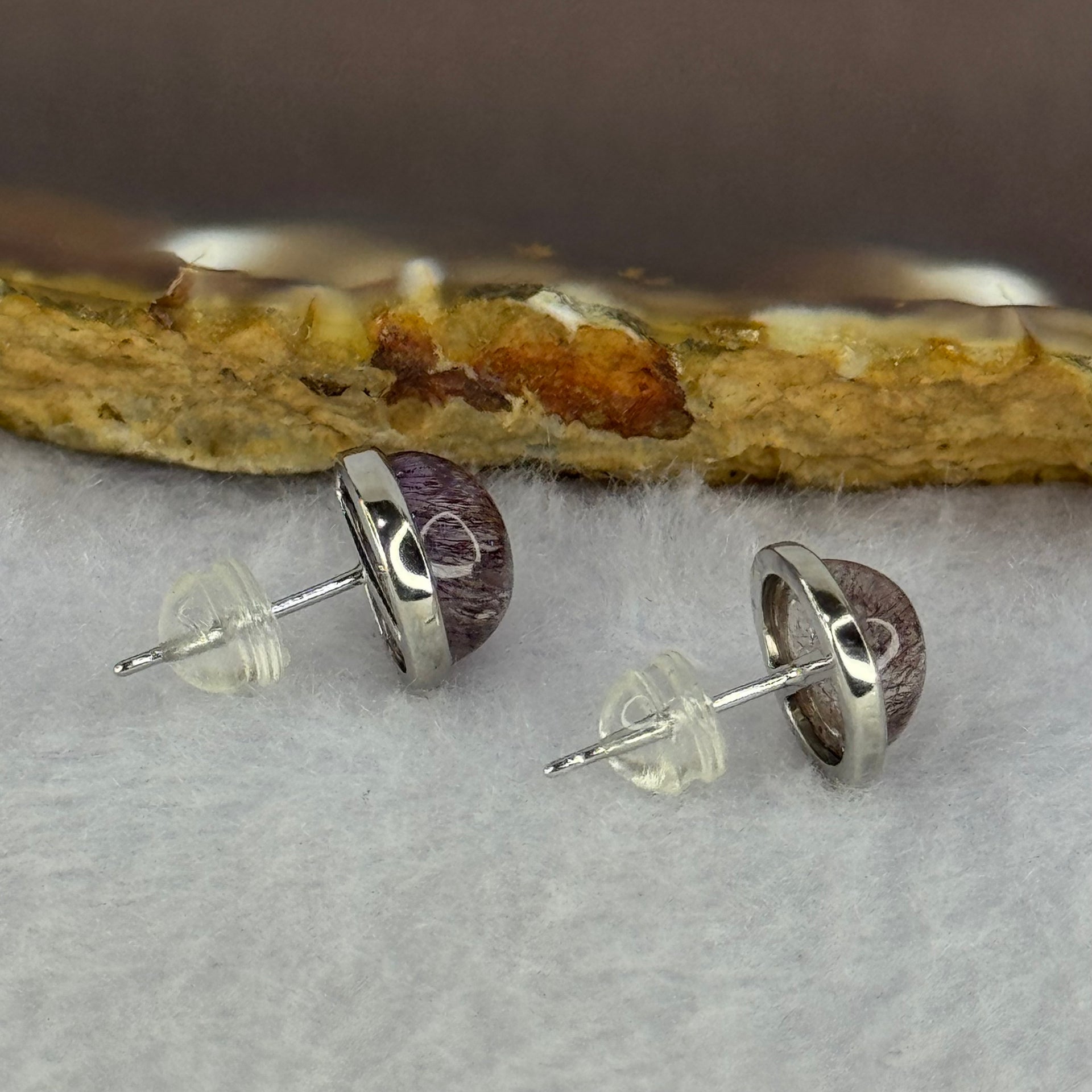 Good Grade Natural Super 7 S925 Silver Earrings 2.29g 8.7 by 5.5mm - Huangs Jadeite and Jewelry Pte Ltd