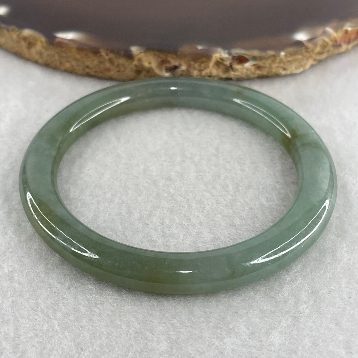 Natural Type A Blueish Green Piao Hua Jadeite Flat Ding Dang Bangle 27.60g Inner Diameter 51.3mm 7.0 by 7.9mm (Very Slight External Line) - Huangs Jadeite and Jewelry Pte Ltd