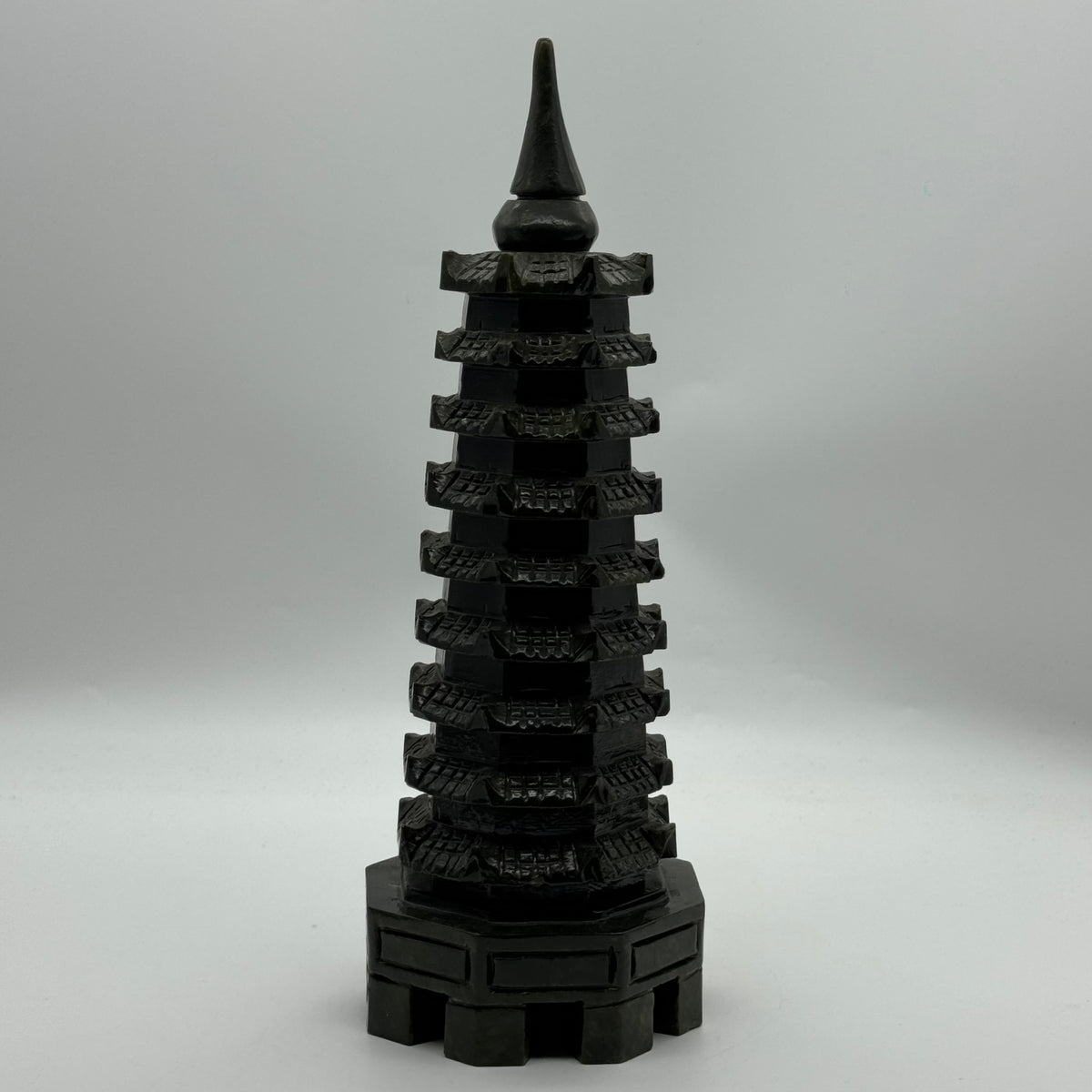 Natural Dark Green Serpentine Pagoda Display | Certified Untreated Gemstone Wen Chang Pagoda Sculpture (2,160.1g | 100.0 x 100.0 x 290.0mm)