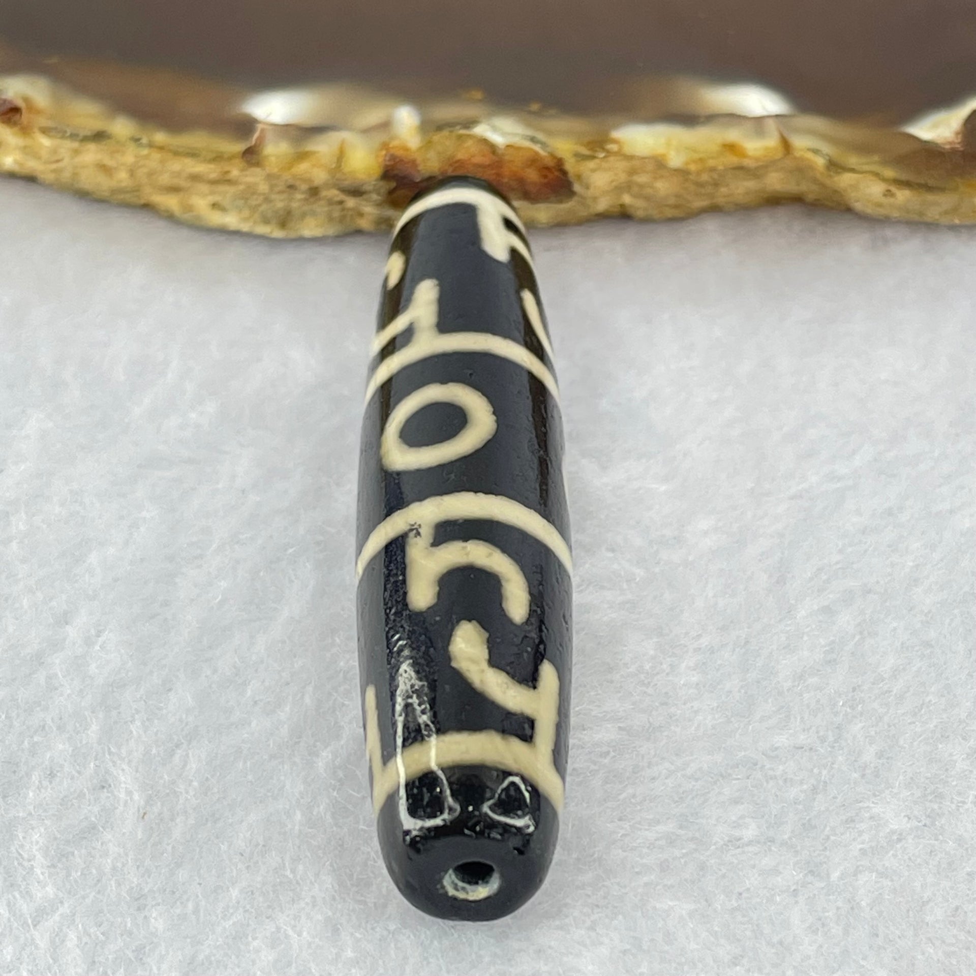 Natural Powerful Tibetan Old Oily Agate 3 Eyes Dzi Bead Heavenly Master (Tian Zhu) 三眼天诛 15.54g 59.1 by 13.1mm - Huangs Jadeite and Jewelry Pte Ltd