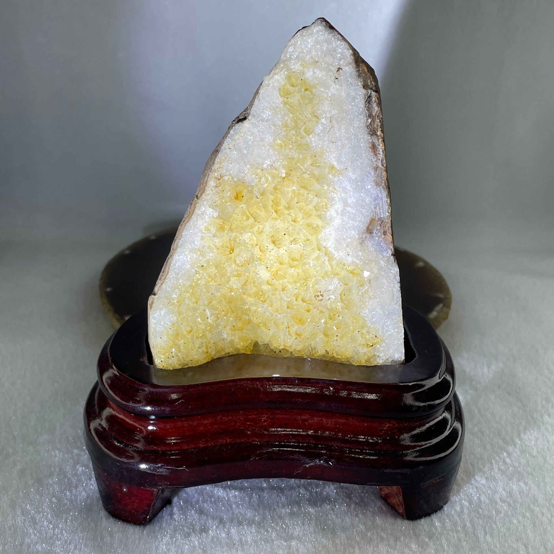 Natural Citrine Rough Irregular Shaped Display with Wooden Stand 719.31g 125.5 by 97.0 by 152.5mm - Huangs Jadeite and Jewelry Pte Ltd