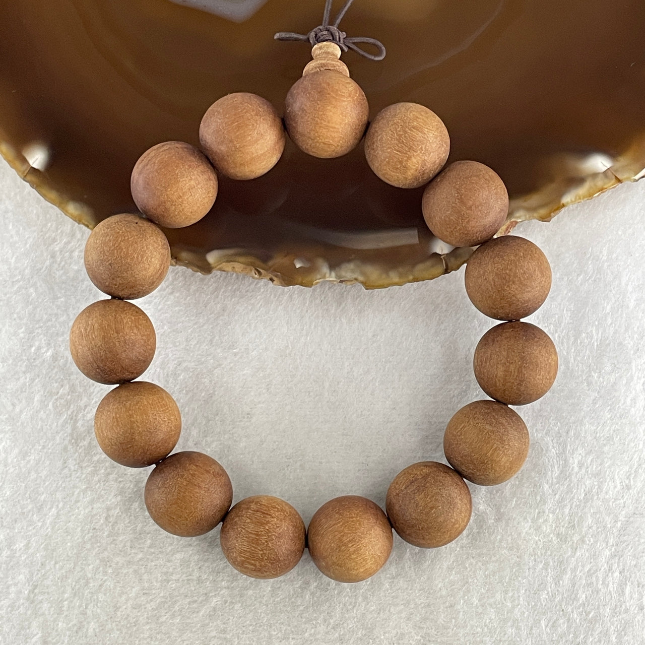 Certified Natural Sandalwood Beads Bracelet 28.83g 18cm 15.2mm 15Beads - Huangs Jadeite and Jewelry Pte Ltd