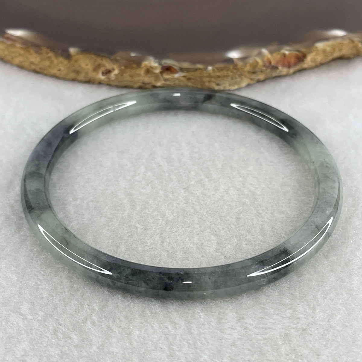 Natural Type A Wuji Grey Jadeite Bangle | 59.3mm Inner Diameter (19.10g 5.5x6.1mm | Very Slight External Rough | Yin-Yang Harmony & Spiritual Protection) - Huangs Jadeite and Jewelry Pte Ltd