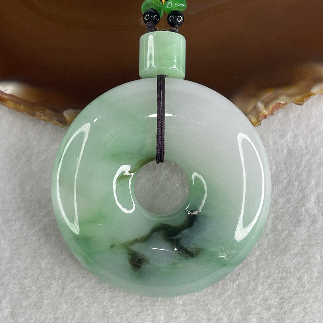 Natural Type A Green with Emerald Green and Lavender Piao Hua Jadeite Donut Pendant 91.56g 54.8 by 14.0mm - Huangs Jadeite and Jewelry Pte Ltd