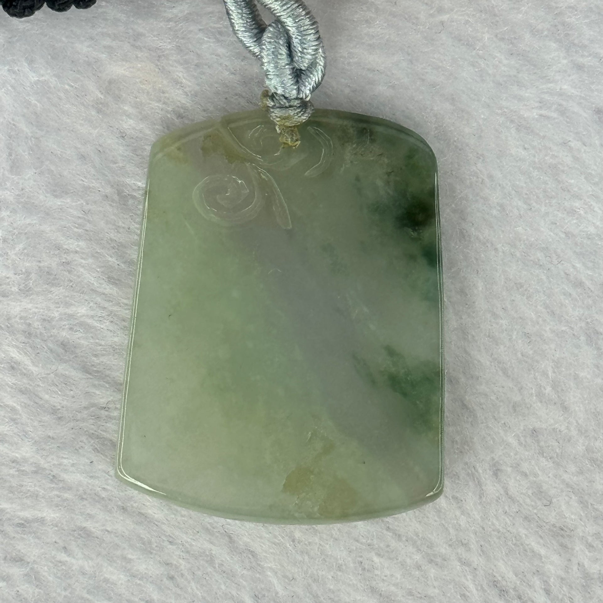 Type A Semi Icy Green Piao Hua Jadeite Shan Shui with Benefactor Gui Ren Pendent 13.79g 34.8 by 27.7 by 4.9mm - Huangs Jadeite and Jewelry Pte Ltd