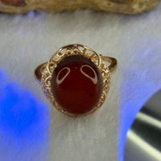 Natural Red Blood Amber in S925 Sliver Rose Gold Color Ring (Adjustable Size) 2.39g 12.8 by 11.4 by 6.5mm - Huangs Jadeite and Jewelry Pte Ltd