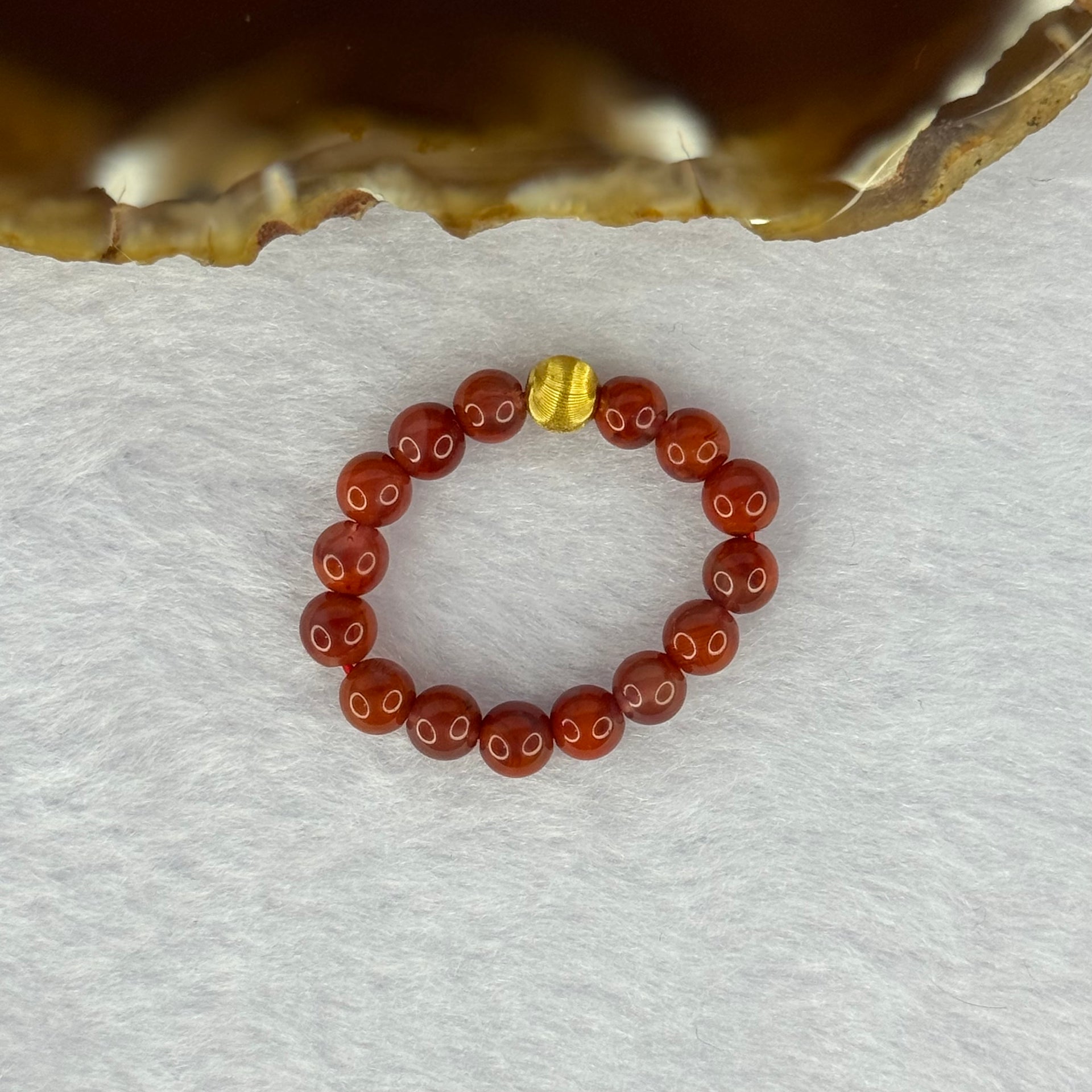 Natural Red Agate Bead Ring 2.40g US 9.5 / HK 21 4.8mm 15 Beads - Huangs Jadeite and Jewelry Pte Ltd