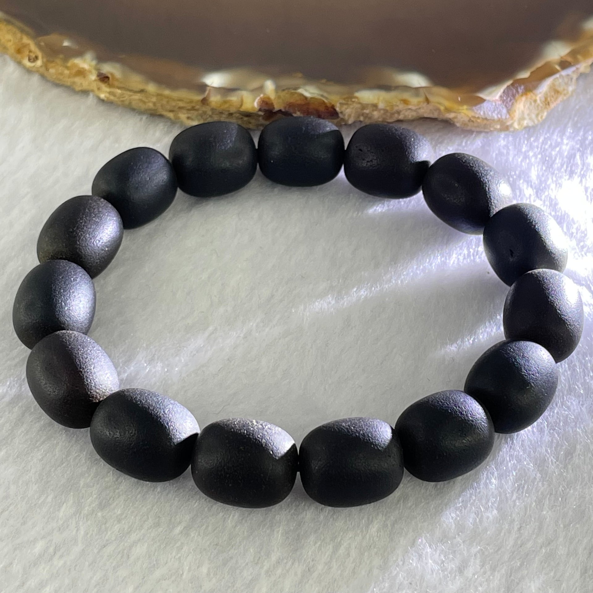 Natural Dark Matt Black Amber Beads Bracelet 天然大黑天翁琥珀手链 16.96g 18cm 11.7mm 15 Beads - Huangs Jadeite and Jewelry Pte Ltd