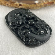 Type A Opaque to Partial Translucent Black Omphacite Jadeite Pixiu Pair Pendant 22.39g 54.7 by 34.8 by 8.8mm - Huangs Jadeite and Jewelry Pte Ltd