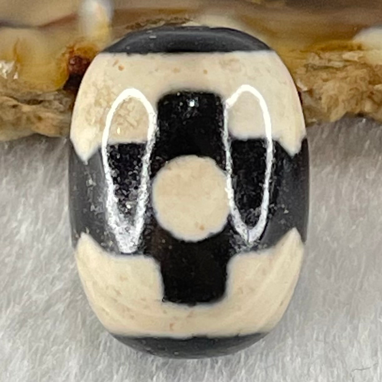 Natural Powerful Tibetan Old Oily Dark Brown With White Agate 3 Eyes Dzi Bead Heavenly Master (Tian Zhu) 三眼天诛 4.51g 17.5 by 13.0mm - Huangs Jadeite and Jewelry Pte Ltd