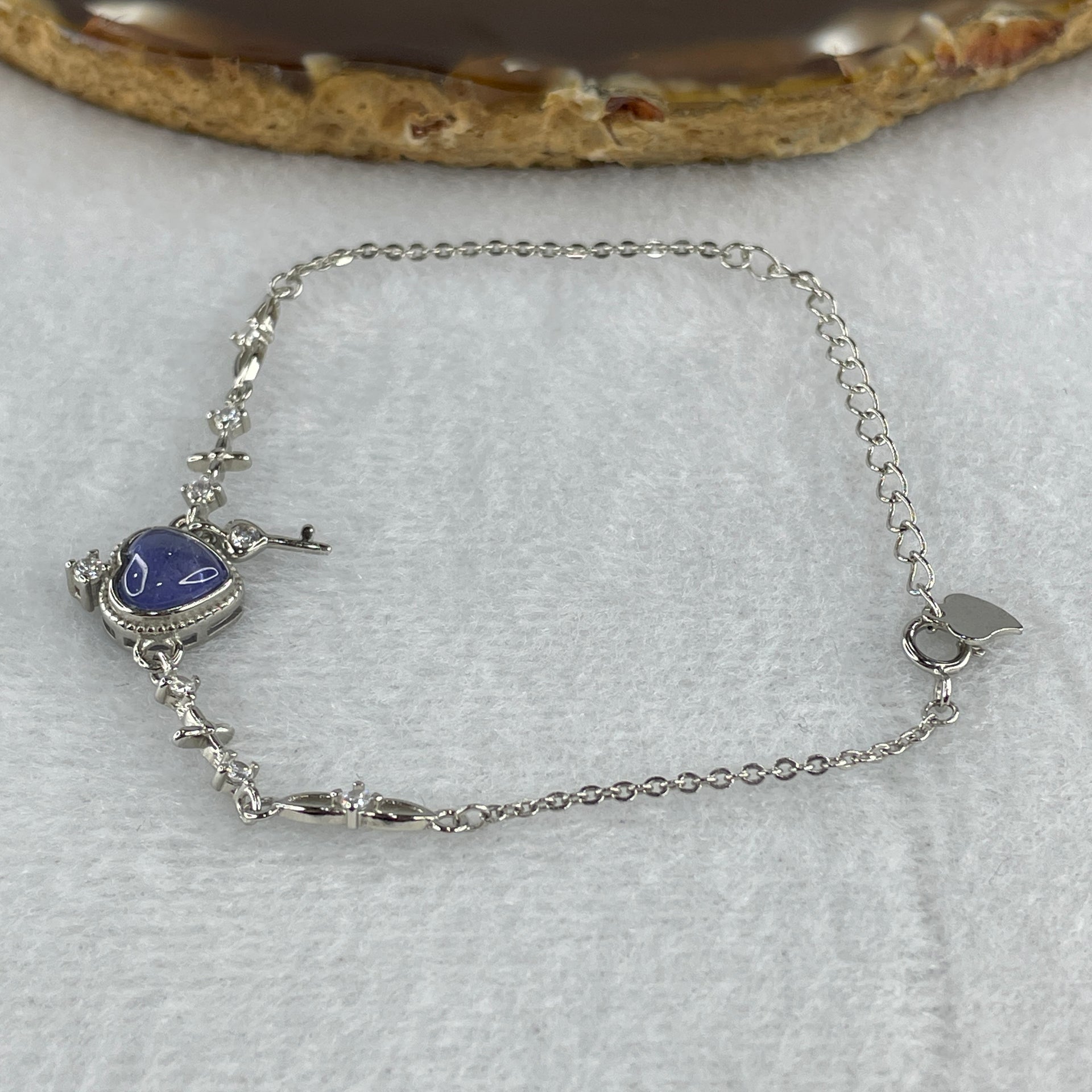 Natural Blue Tanzanite Heart Shape with Cubic Zirconia in S925 Bracelet 2.96g 16-16cm 6.8 by 6.8 by 3.0mm 1 Bead - Huangs Jadeite and Jewelry Pte Ltd