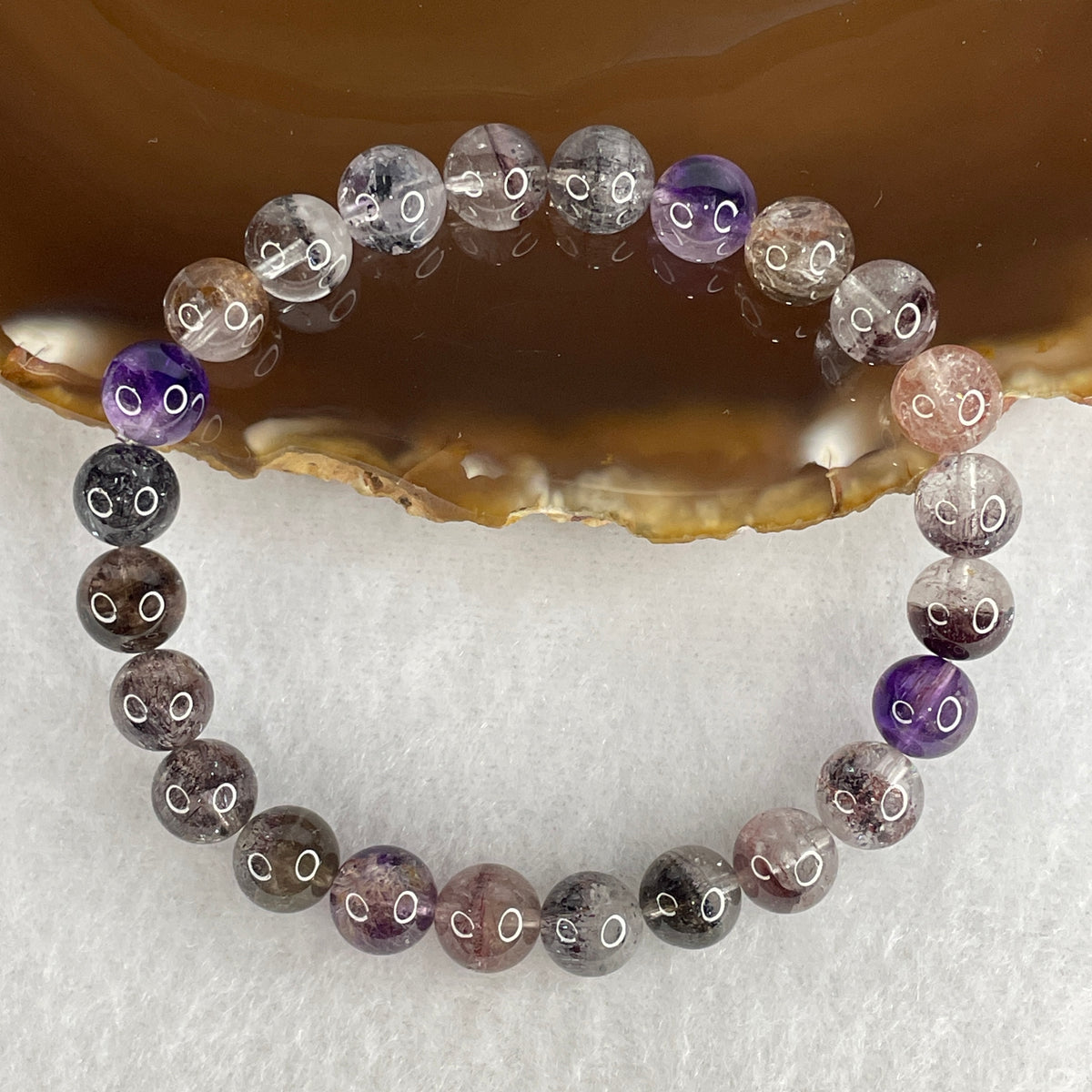 Certified Good Grade Natural Black Super 7 Crystal Beads Bracelet | 15.5cm Strand of 24 Beads 7.8mm (15.40g | Root Grounding, Manifestation & Aura Shield)
