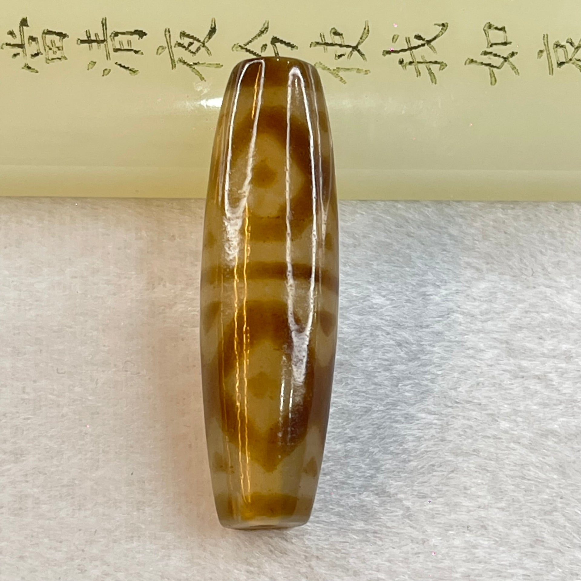 Natural Powerful Tibetan Old Oily Agate 6 Eye Vajra Dzi Bead Heavenly Master (Tian Zhu) 六眼金刚杵天诛 15.82g 49.0 by 14.5mm - Huangs Jadeite and Jewelry Pte Ltd