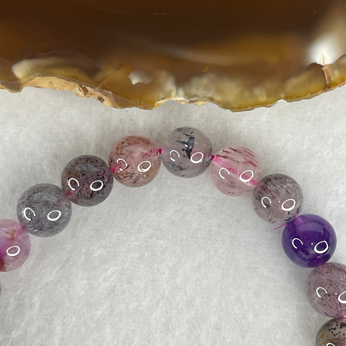 Certified Above-Average Grade Natural Super 7 Crystal Beads Bracelet | High-Density Multi-Bead Stackable Strand | Authentic Sacred Seven Multi-Mineral Inclusions Quartz Spiritual Catalyst & Auric Shield Bracelet (14.97g | 15.5cm Length | 7.8mm | 24 Beads)