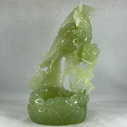 Natural Semi Icy Green Serpentine Phoenix on Pond and Flower Display 1,488.3g 175.0 by 230.0 by 129.0mm - Huangs Jadeite and Jewelry Pte Ltd