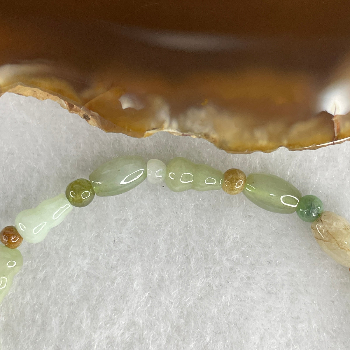 Natural Type A Green & Lavender Jadeite Barrel Beads Bracelet with Hulu Gourd Accent | 15cm with 16 Pcs 5.5mm (6.52g |  Heart, Crown & Root Chakra Balance, Auspicious Longevity & Wealth Abundance Shield)