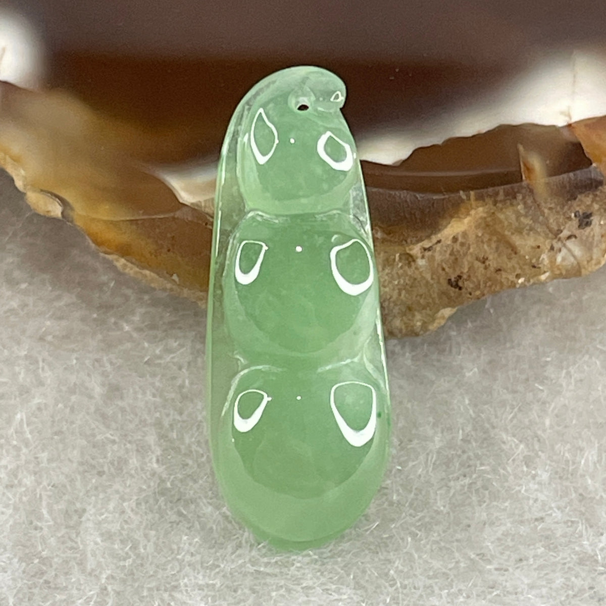Natural Type A Semi-Icy Green Jadeite Pea Pod Pendant | Prosperity, Growth & Generations Talisman (1.36g | 20.5 x 8.0 x 4.3mm) - Huangs Jadeite and Jewelry Pte Ltd