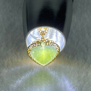 Type A Natural Icy Green Jadeite Heart Shape in 18K 750 Yellow Gold and Diamonds Clasp Pendant 1.83g 10.5 by 13.0 by 3.0mm - Huangs Jadeite and Jewelry Pte Ltd
