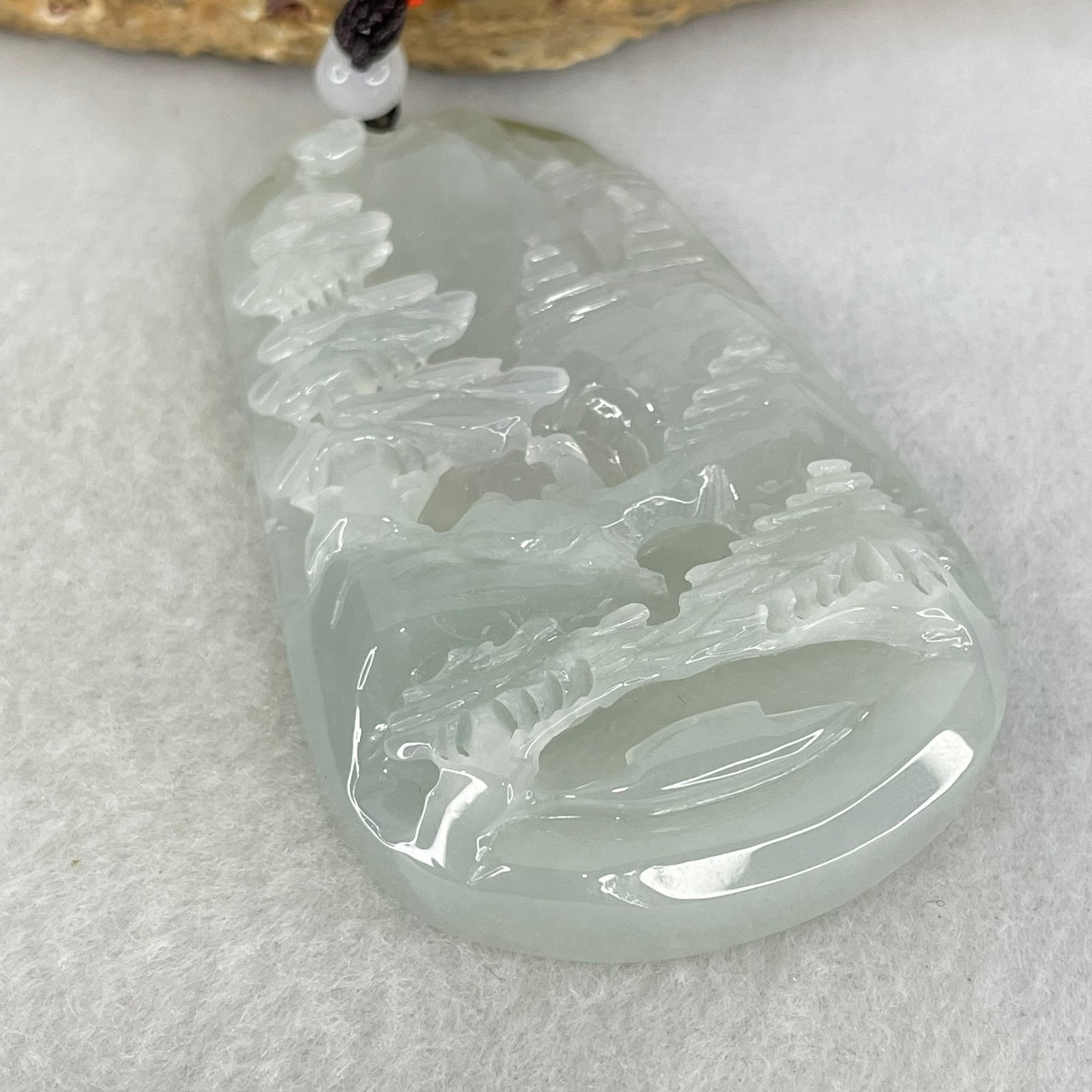 Type A Semi Icy Faint Lavender Green Jadeite Shan Shui Pendant 49.65g 63.1 by 39.5 by 10.3mm - Huangs Jadeite and Jewelry Pte Ltd