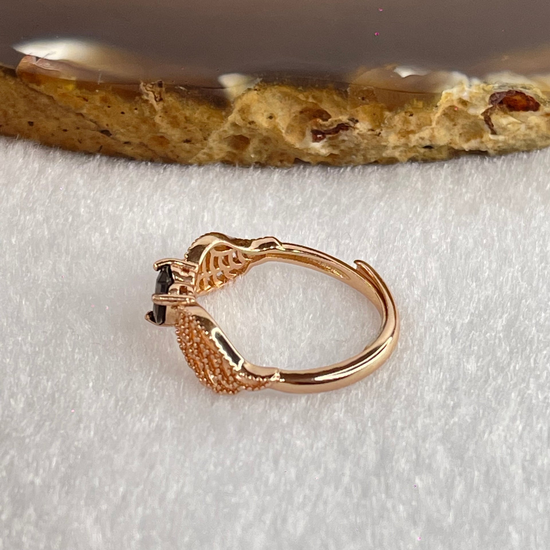 Natural Smoky Quartz in S925 Sliver Rose Gold Color Ring (Adjustable Size) 1.72g 4.7 by 4.7 by 3.0mm - Huangs Jadeite and Jewelry Pte Ltd