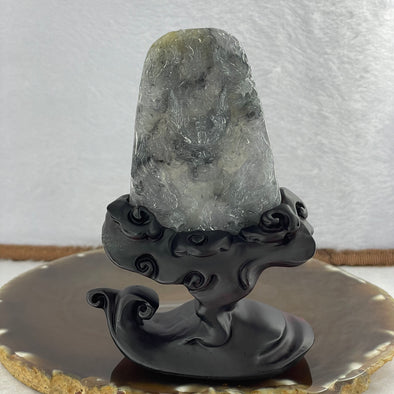 Rare Grand Master Type A Semi Icy Tri Color Wuji Grey Yellow Lavender 9 Fire Dragons Pendant 67.49g 68.7 by 48.9 by 11.6mm with Wooden Stand - Huangs Jadeite and Jewelry Pte Ltd