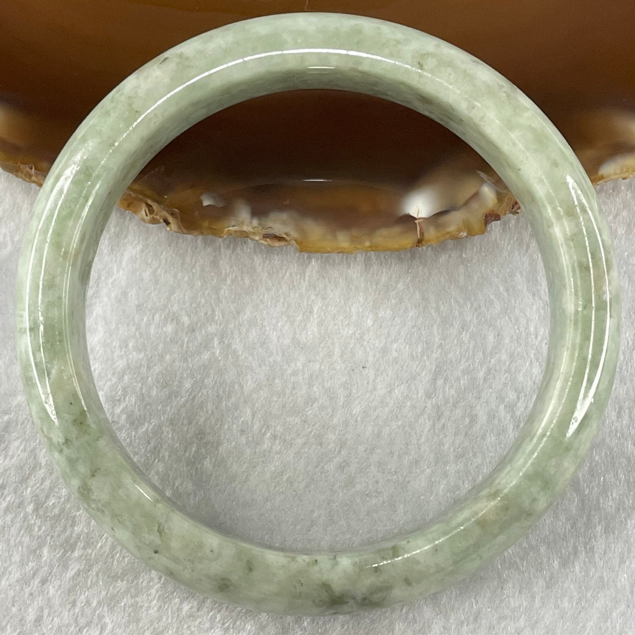 Type A Green with White Patches Jadeite Bangle 54.20g Internal Diameter 56.6mm 13.6 by 7.8mm (Very Fine Internal Lines) - Huangs Jadeite and Jewelry Pte Ltd
