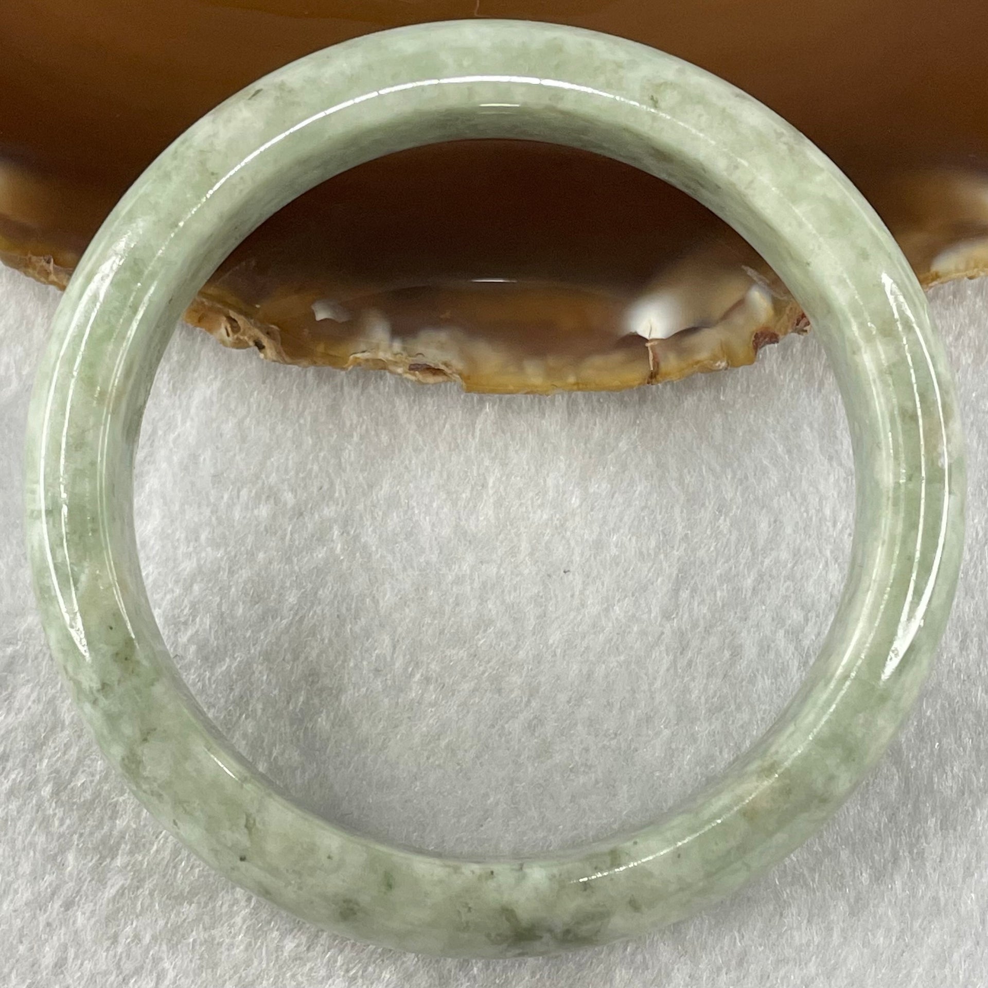 Type A Green with White Patches Jadeite Bangle 54.20g Internal Diameter 56.6mm 13.6 by 7.8mm (Very Fine Internal Lines) - Huangs Jadeite and Jewelry Pte Ltd