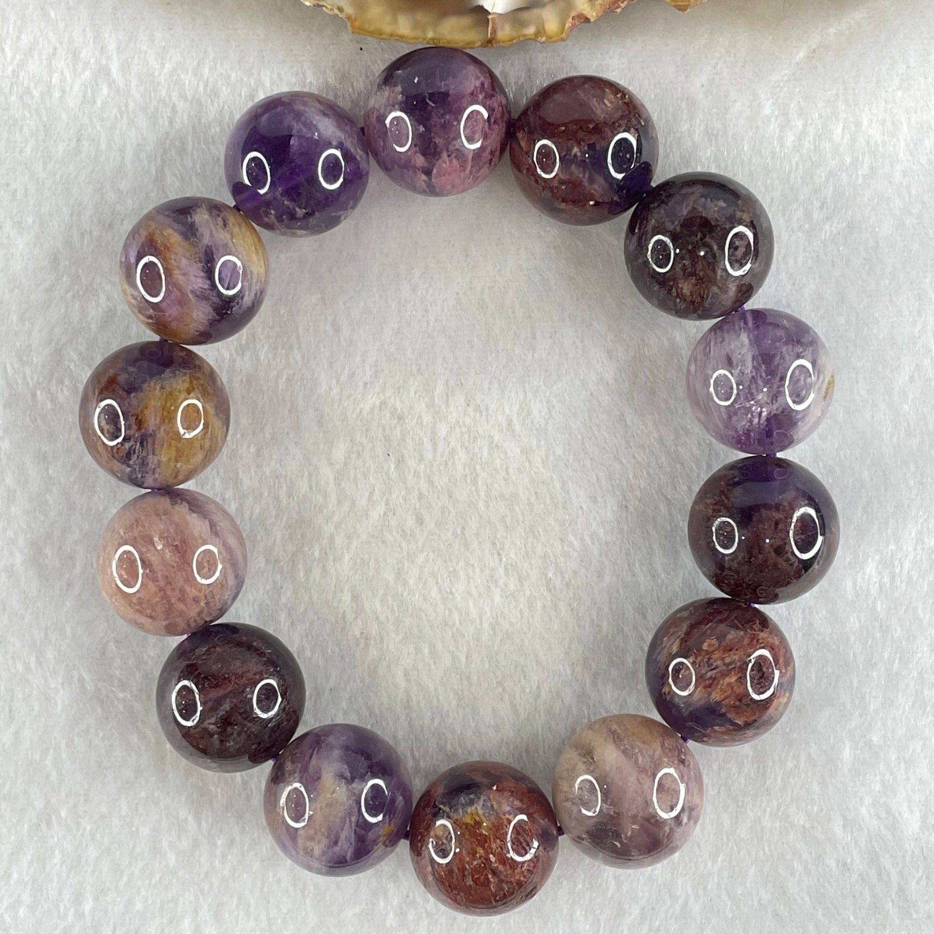 Above Average Grade Natural Amethyst Phantom Quartz Beads Bracelet 天然紫幽灵水晶手链 82.33g 17.5cm 16.4mm 14 Beads - Huangs Jadeite and Jewelry Pte Ltd