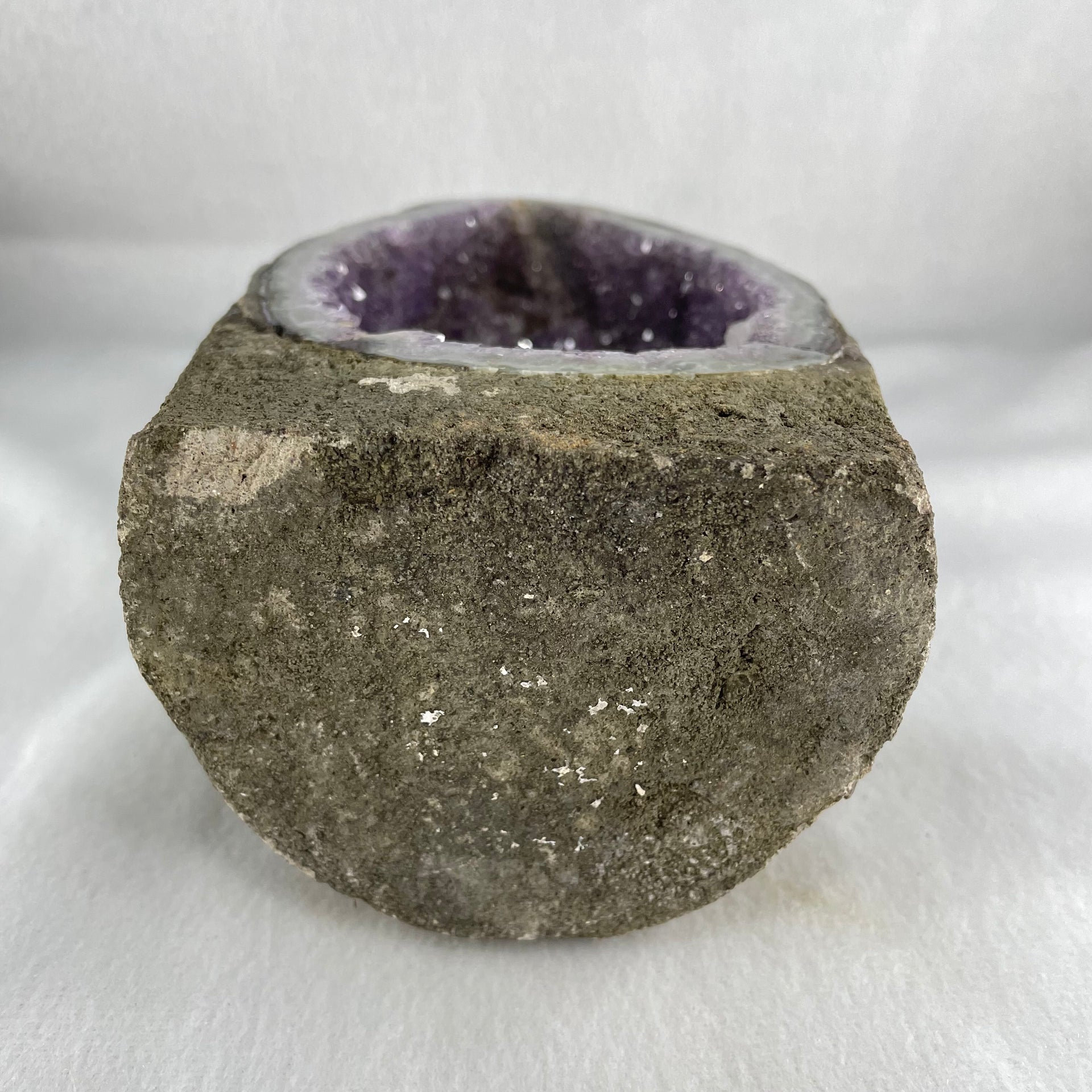 Natural Amethyst Cave with Wooden Stand 1,451.2g 116.4 by 93.7 by 190.0mm - Huangs Jadeite and Jewelry Pte Ltd