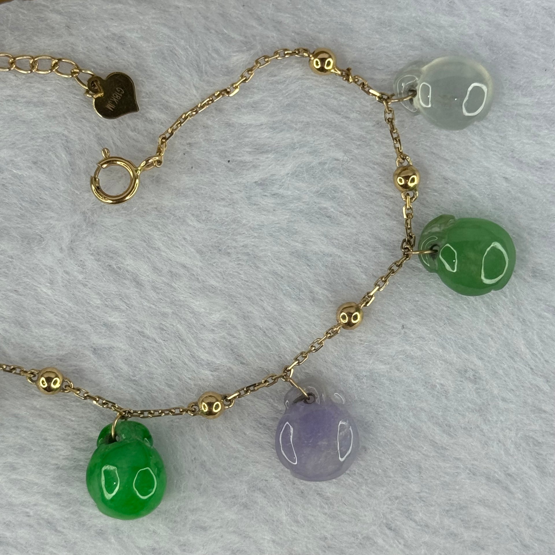 Type A Mixed Color Jadeite Peaches in 18K AU750 Rose Gold Bracelet 5.67g 10.4 by 8.2 by 6.5mm 6pcs - Huangs Jadeite and Jewelry Pte Ltd