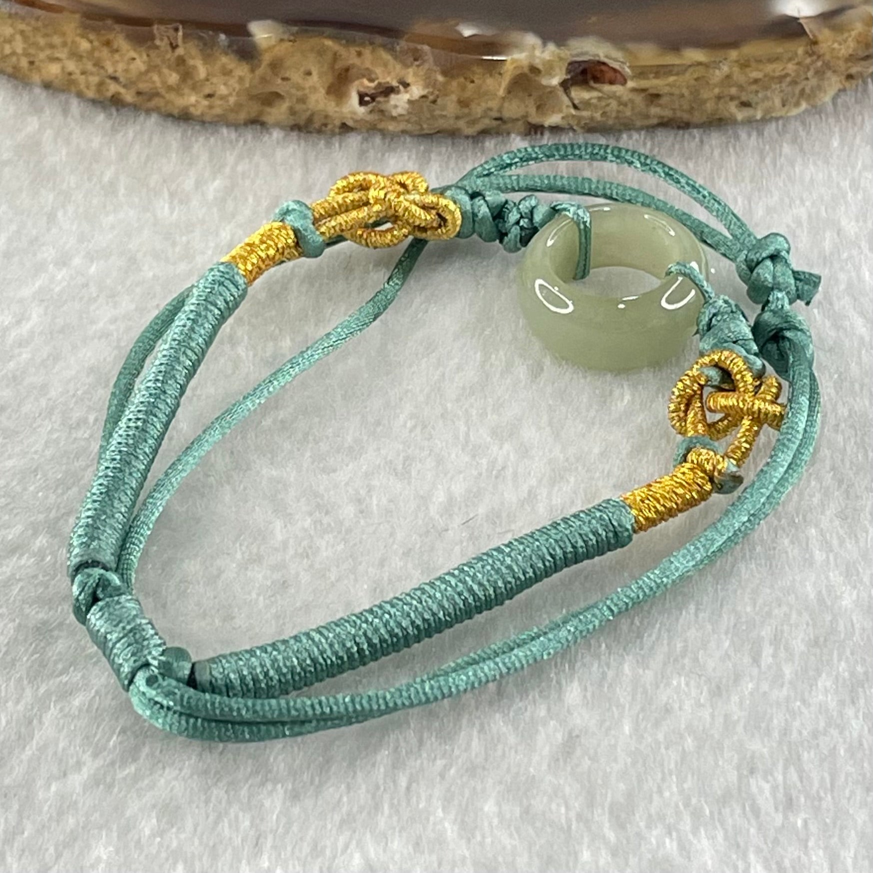 Type A Blueish Green Jadeite Ping An Kou String Bracelet 2.83g 14.4 by 6.3mm - Huangs Jadeite and Jewelry Pte Ltd