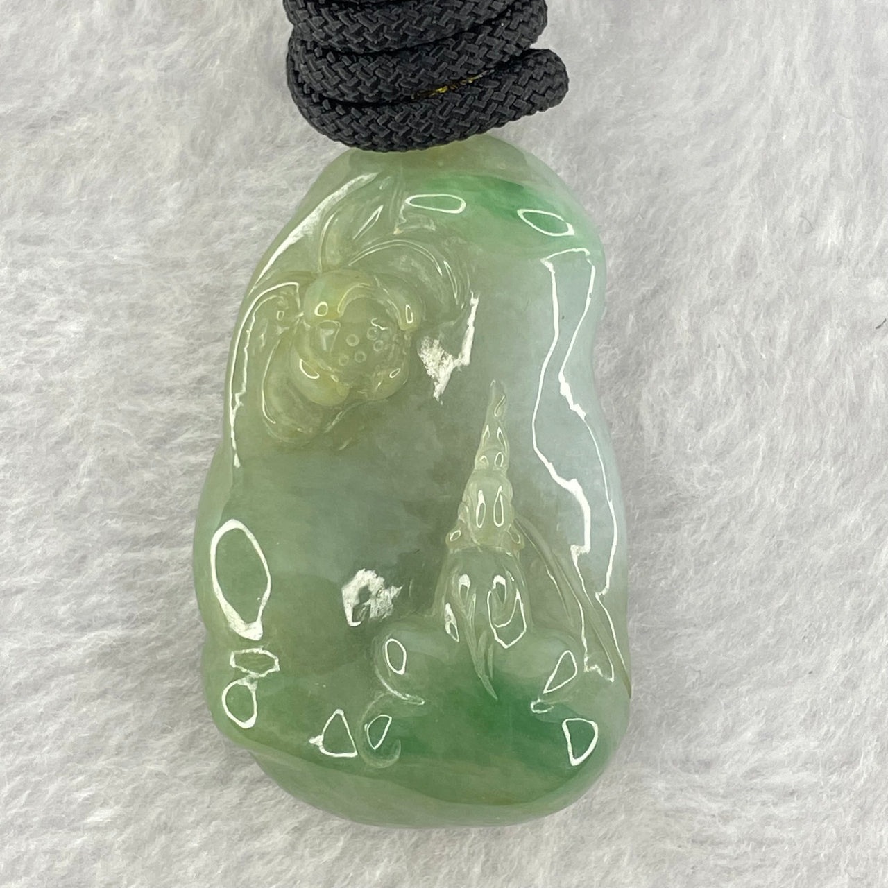 Type A Green and Lavender Jadeite Benefactor and Flower Pendant 34.80g 46.9 by 28.7 by 13.4mm - Huangs Jadeite and Jewelry Pte Ltd