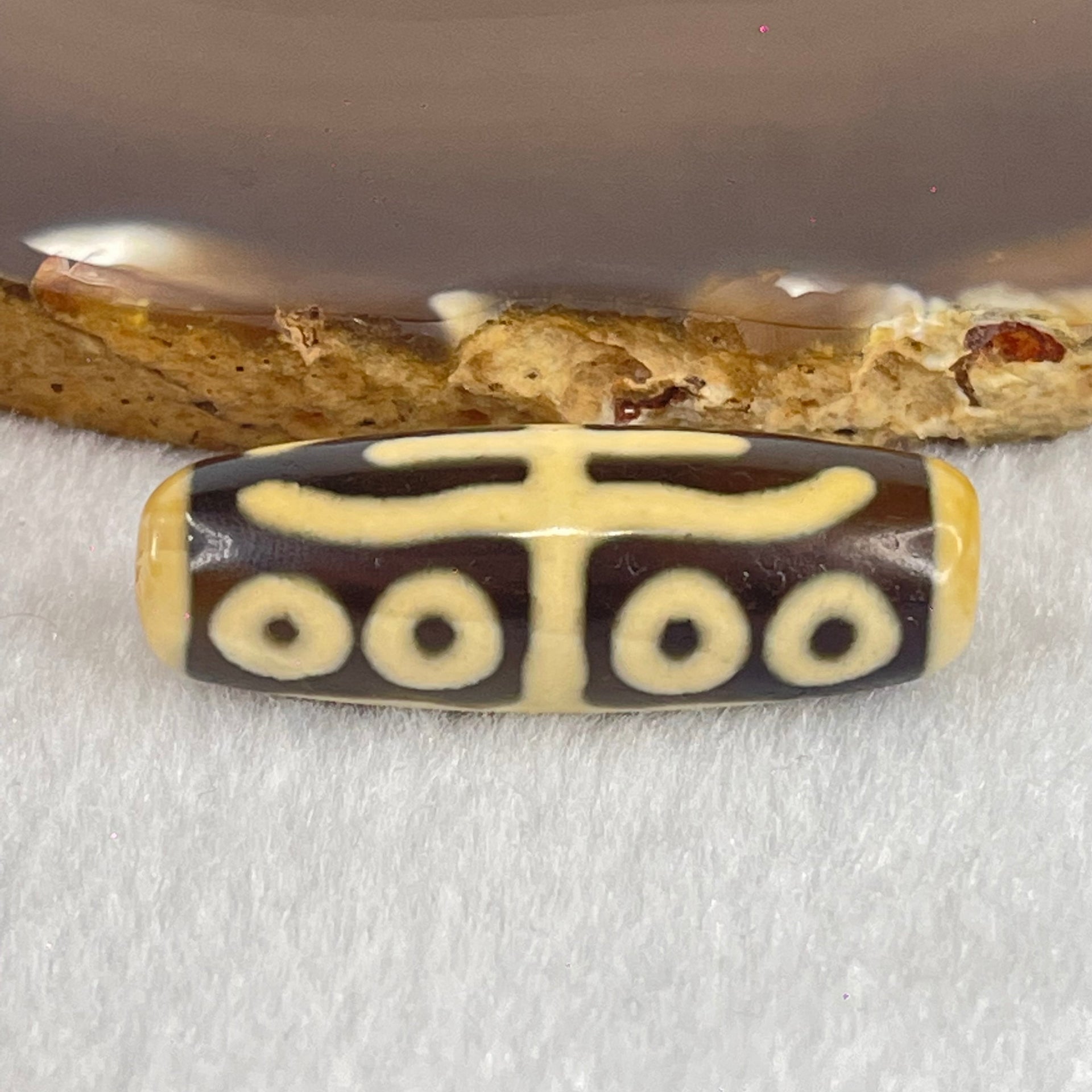 Natural Powerful Tibetan Old Oily Agate Water Lines 8 Eyes Dzi Bead Heavenly Master (Tian Zhu) 水纹八眼天诛 10.08g 38.2 by 13.0mm - Huangs Jadeite and Jewelry Pte Ltd