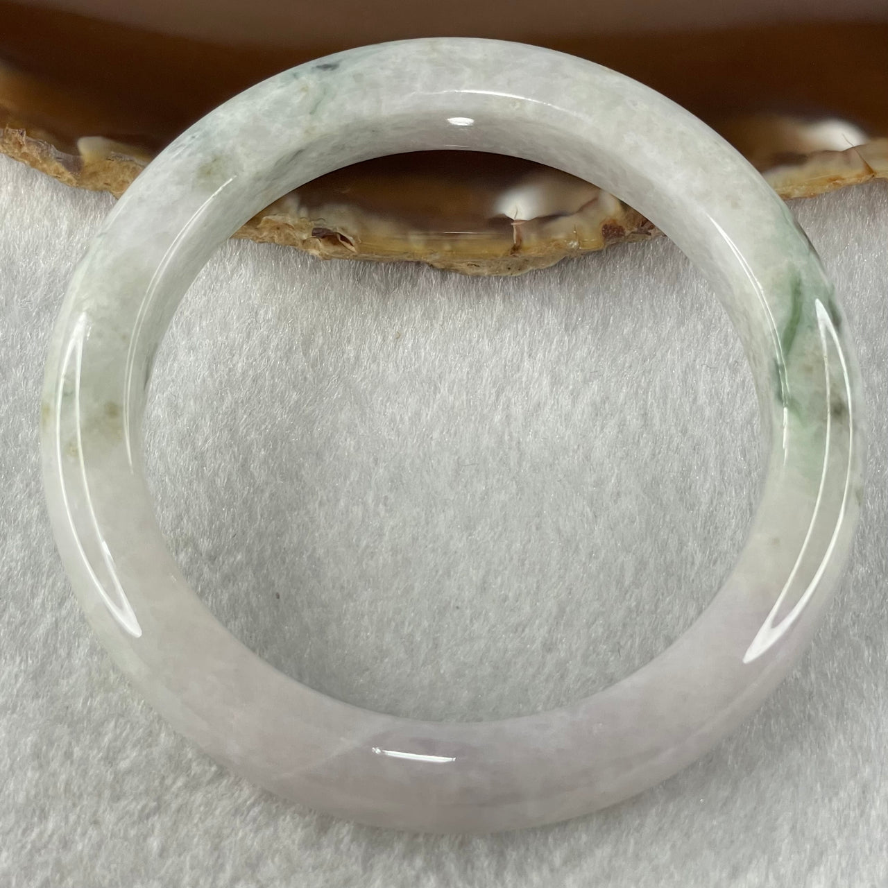 Type A Lavender with Green Piao Hua Jadeite Bangle 57.93g Internal Diameter 56.4mm 11.8 by 9.0mm (Slight External Roughs and Significant Internal Lines) - Huangs Jadeite and Jewelry Pte Ltd