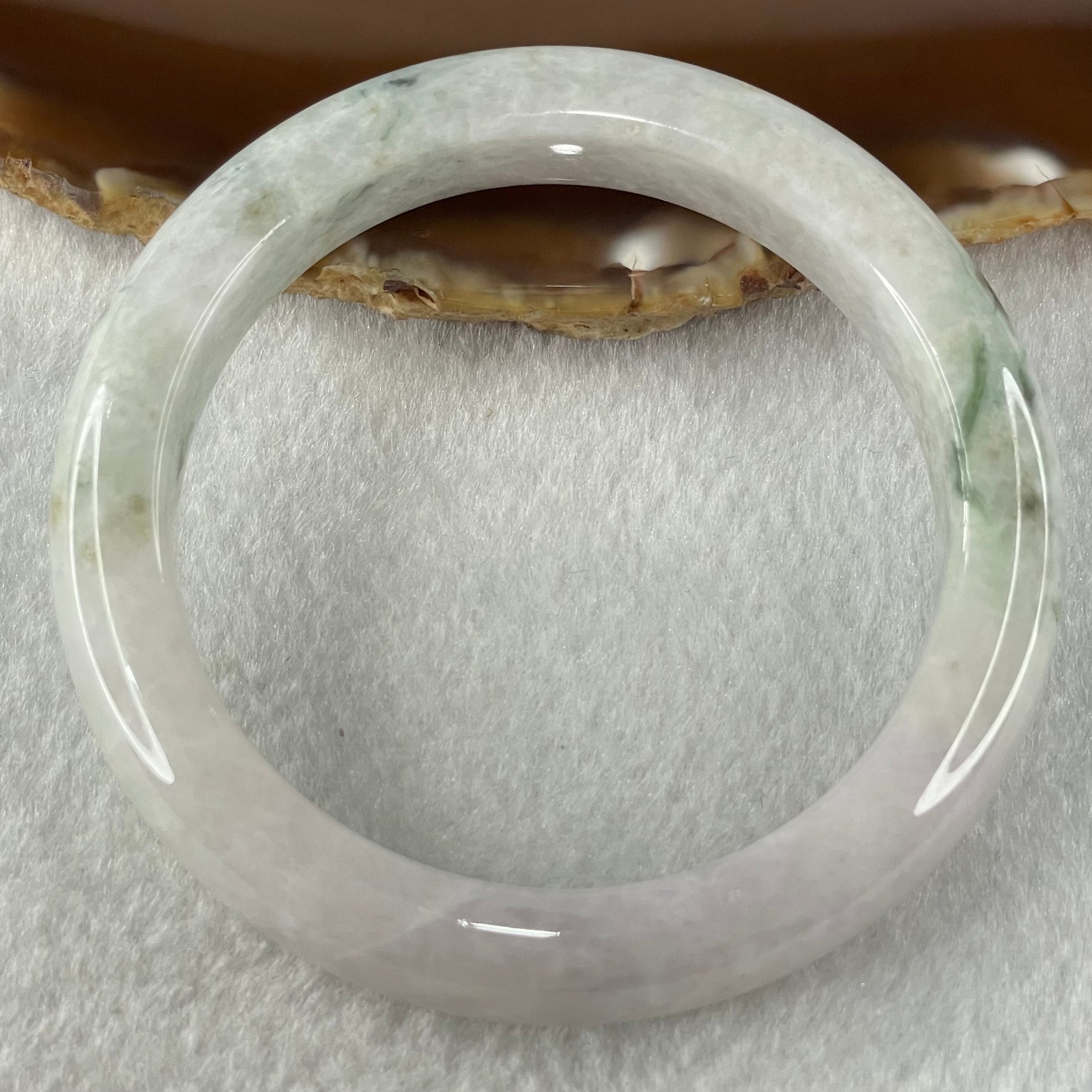 Type A Lavender with Green Piao Hua Jadeite Bangle 57.93g Internal Diameter 56.4mm 11.8 by 9.0mm (Slight External Roughs and Significant Internal Lines) - Huangs Jadeite and Jewelry Pte Ltd