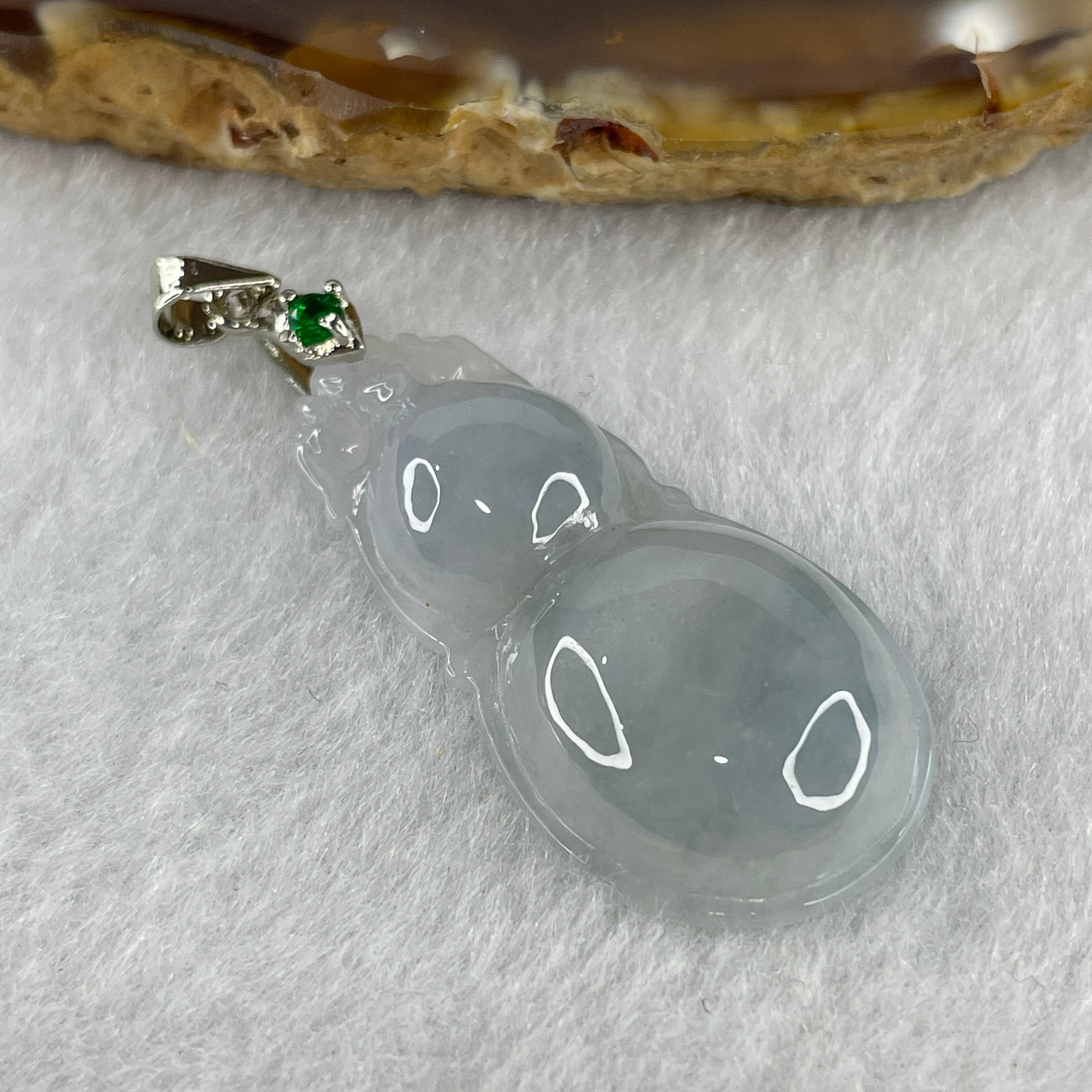 Natural Type A Semi Icy Lavender Jadeite Calabash Hulu Pendant in Stainless Steel Clasp 5.34g 33.6 by 17.8 by 6.2mm - Huangs Jadeite and Jewelry Pte Ltd