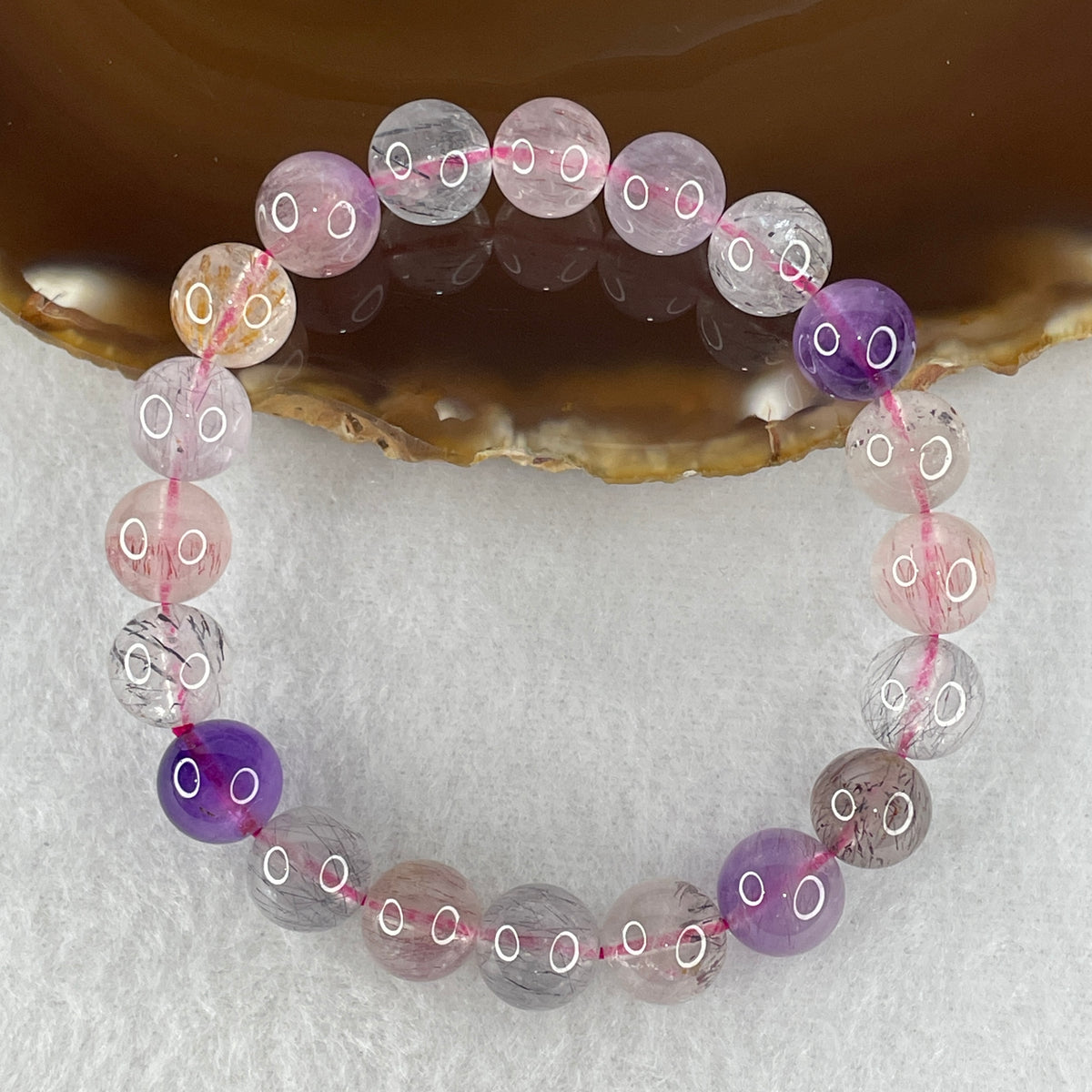 Certified Above-Average Grade Natural Super 7 Crystal Beads Bracelet | Substantial Mid-Size Statement Strand | Authentic Sacred Seven Multi-Mineral Inclusions Quartz Spiritual Catalyst & Auric Shield Bracelet (26.06g | 16cm Length | 9.9mm | 20 Beads)