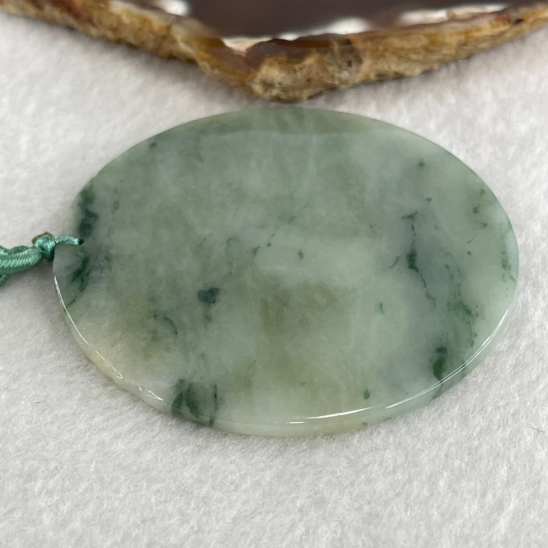 Natural Type A Green with Brownish and Dark Green Piao Hua Jadeite Round Wu Shi Pai Pendant 30.48g 57.9 by 2.9mm - Huangs Jadeite and Jewelry Pte Ltd