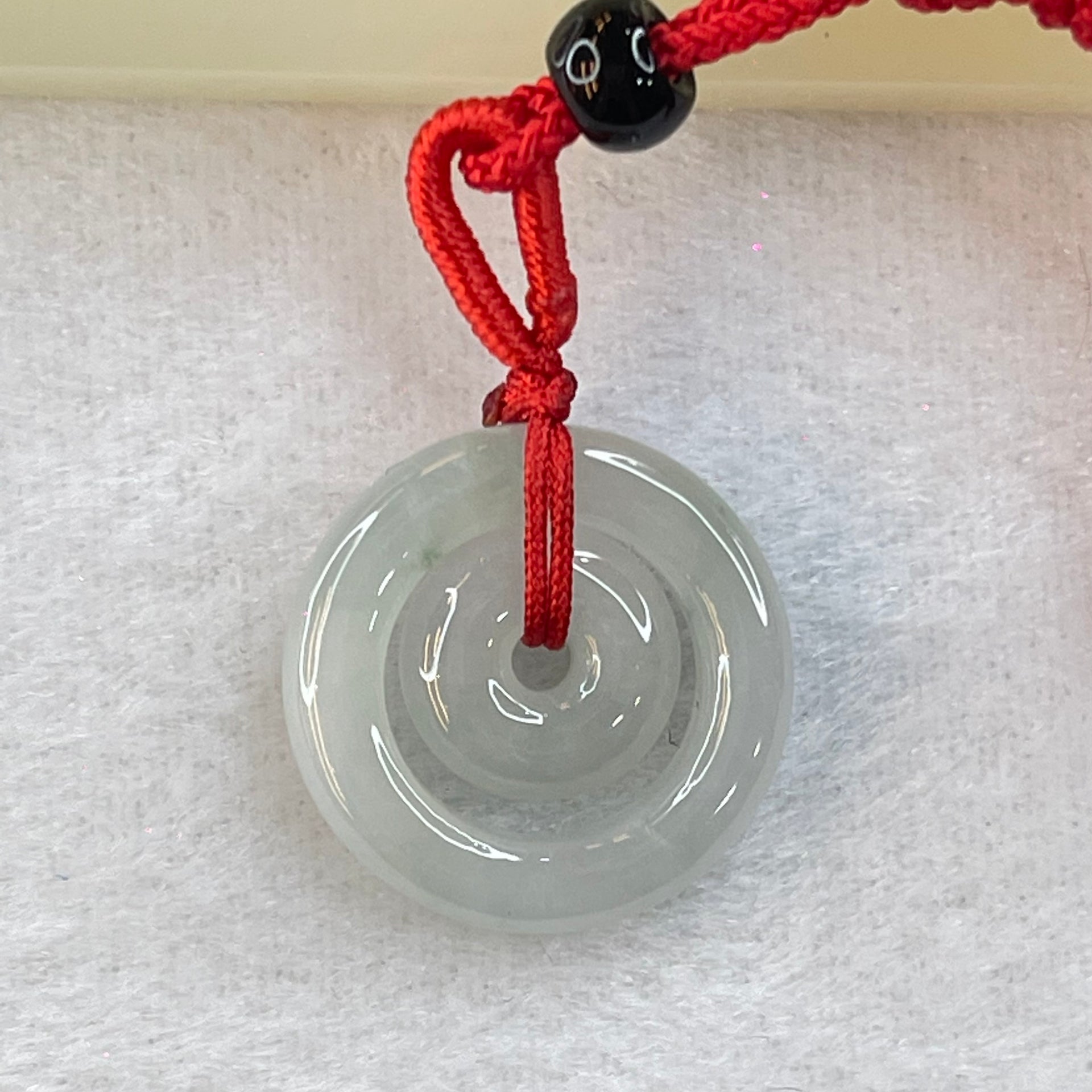 Type A Semi Icy Light Sky Blue Jadeite Double Ping An Kou Donut Necklace 5.43g 21.1 by 4.7mm / 11.7 by 4.2mm - Huangs Jadeite and Jewelry Pte Ltd