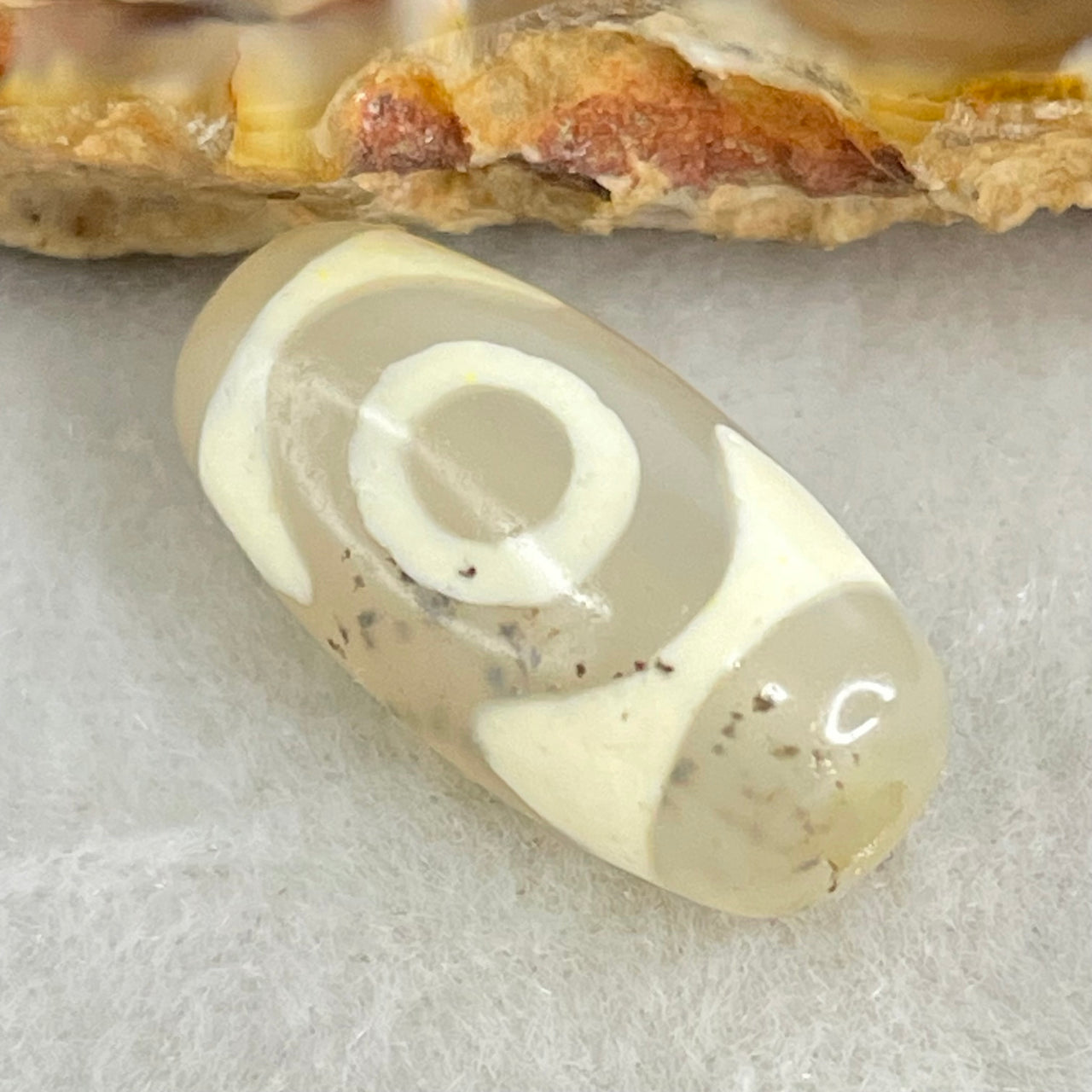 Natural Powerful Tibetan Old Oily Agate 3 Eyes Dzi Bead Heavenly Master (Tian Zhu) 三眼天诛 2.88g 19.8 by 9.9mm - Huangs Jadeite and Jewelry Pte Ltd