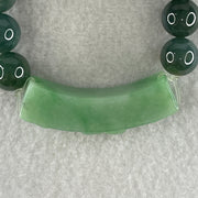 Type A Burmese Old Mine Blueish Green Jadeite Beads with Green Jadeite Twin Koi Fish and Flower Bracelet 60.96g 12.8mm 12 Beads 51.5 by 10.4 by 14.4mm - Huangs Jadeite and Jewelry Pte Ltd