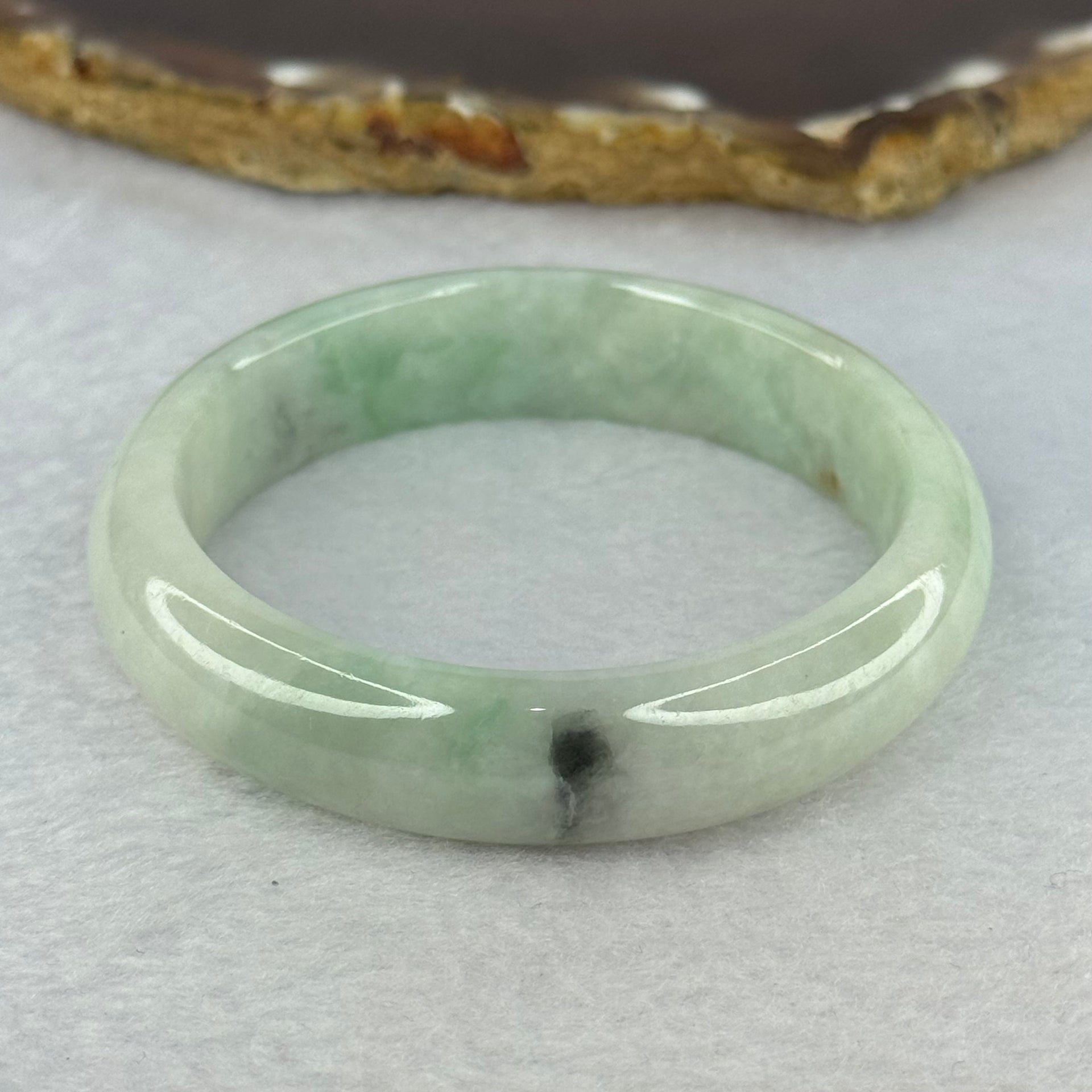 Type A Green With Grey Patch Jadeite Bangle 40.11g Internal Diameter 49.0mm 12.6 by 7.3mm (External Line) - Huangs Jadeite and Jewelry Pte Ltd
