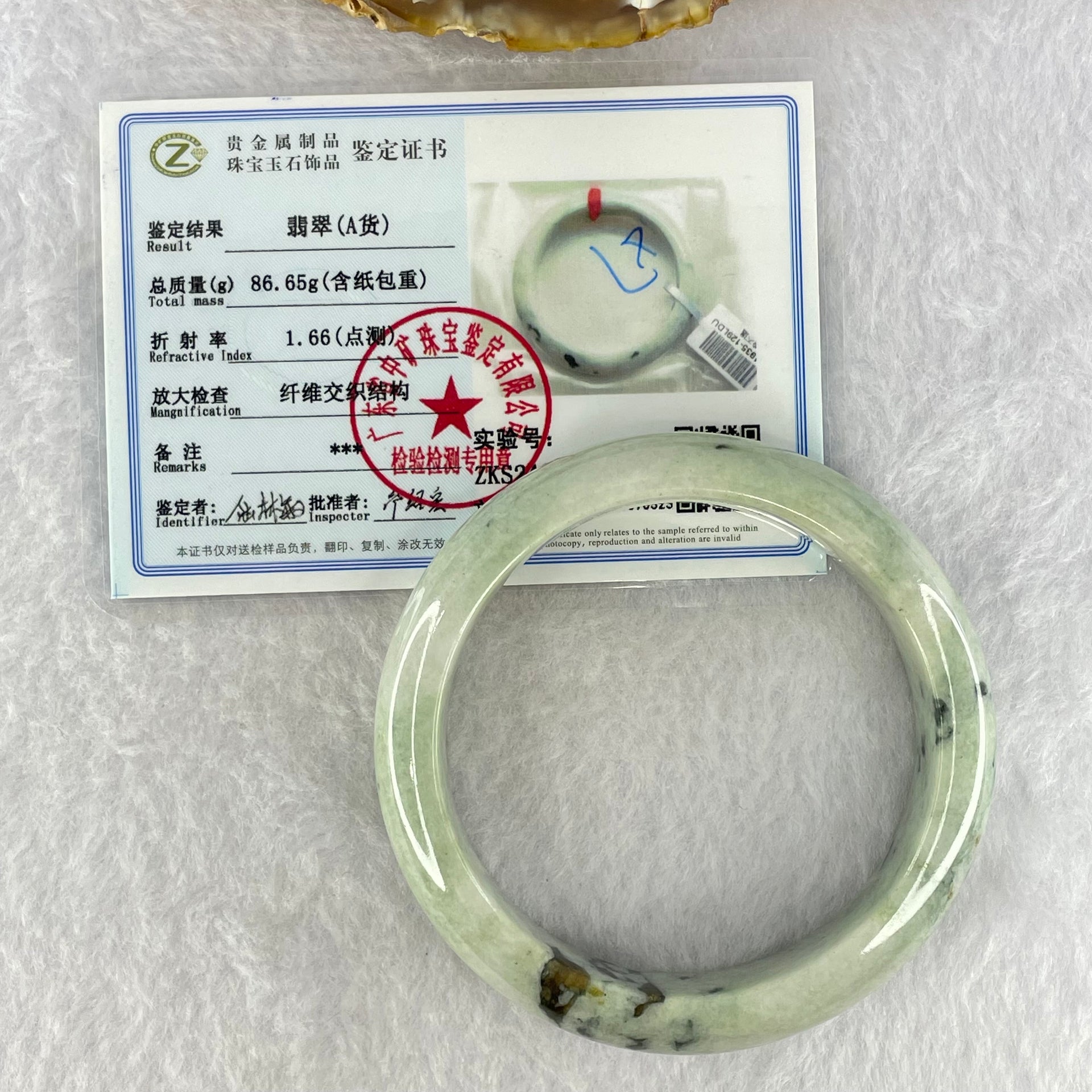 Type A Green with Moss Green Piao Hua Jadeite Bangle Internal Diameter 56.5mm 64.29g 14.4 by 8.7mm (Slight Internal Lines) - Huangs Jadeite and Jewelry Pte Ltd