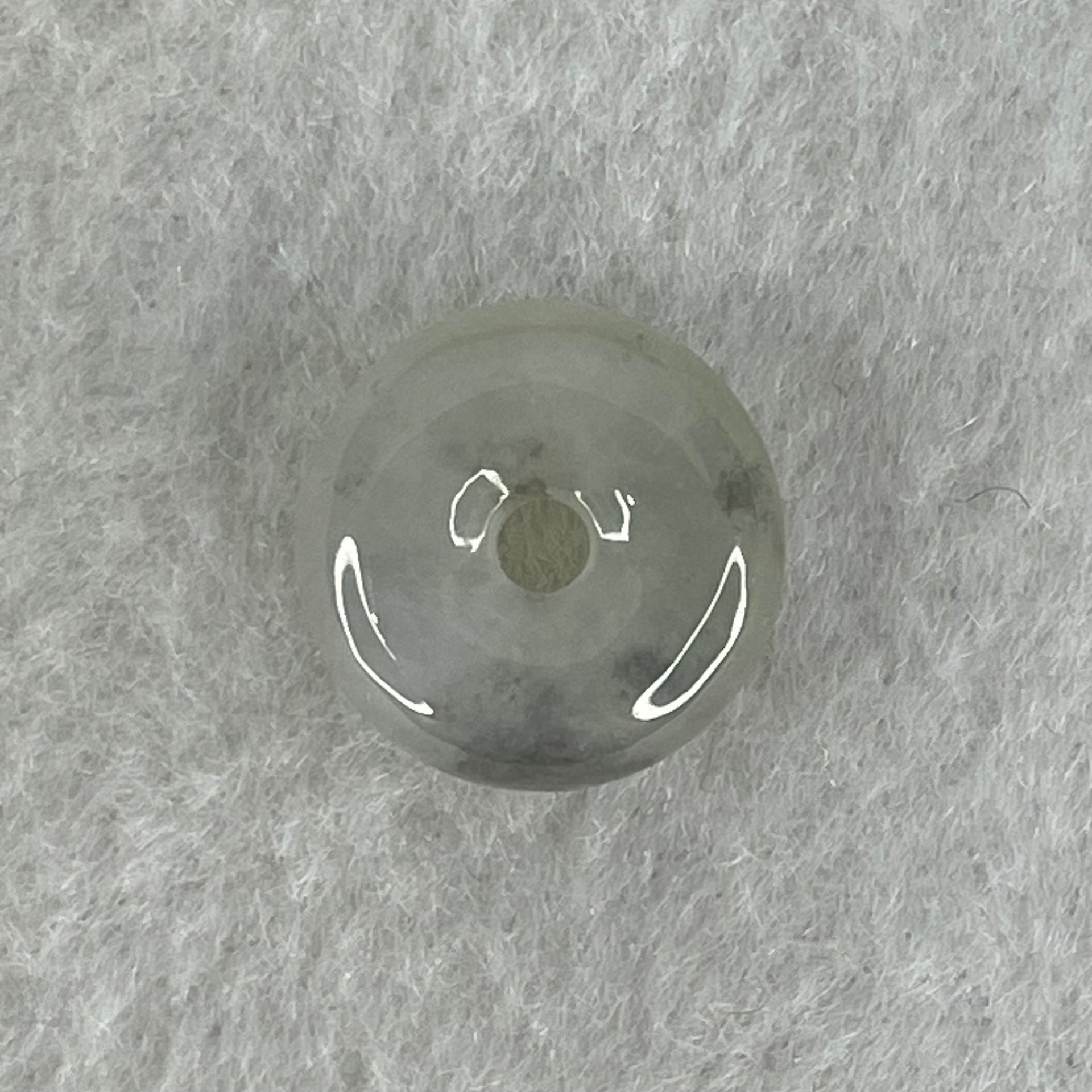 Type A Semi Icy Light Green With Wuji Grey Spots Jadeite Ping An Kou Donut Pendant 2.29g 13.7 by 6.0mm - Huangs Jadeite and Jewelry Pte Ltd